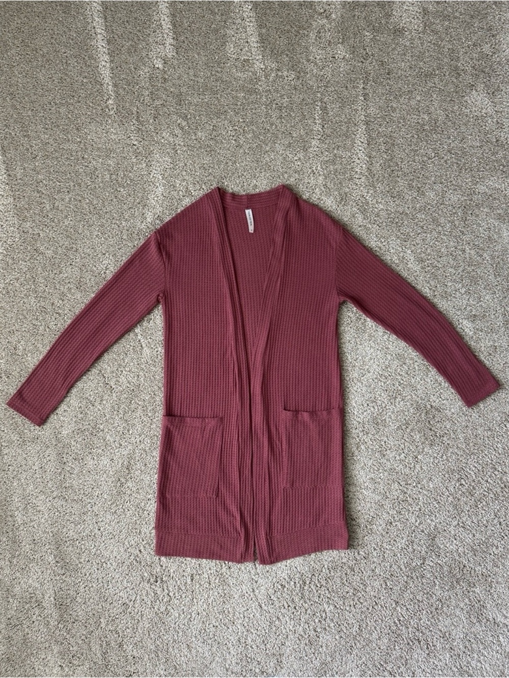 Tickled Teal Long Sleeve Waffle Knit Open Front Cardigan
